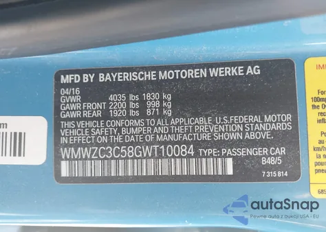 2016 Mini Countryman Cooper S из США, поврежденный, VIN WMWZC3C58GWT10084